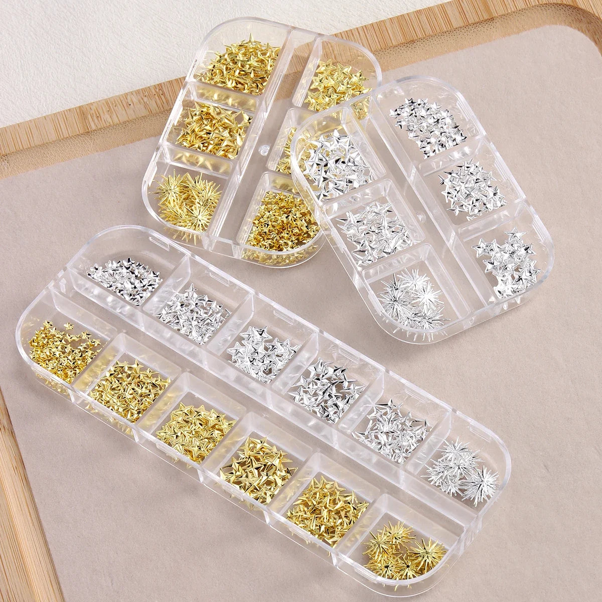 6/12Grids Gold Star Moon Metallic Rivet 3D Nail Charms Alloy Sun Moon Starlight Rhinestones Nail Studs For Nail Art Decoration Pi-Mart