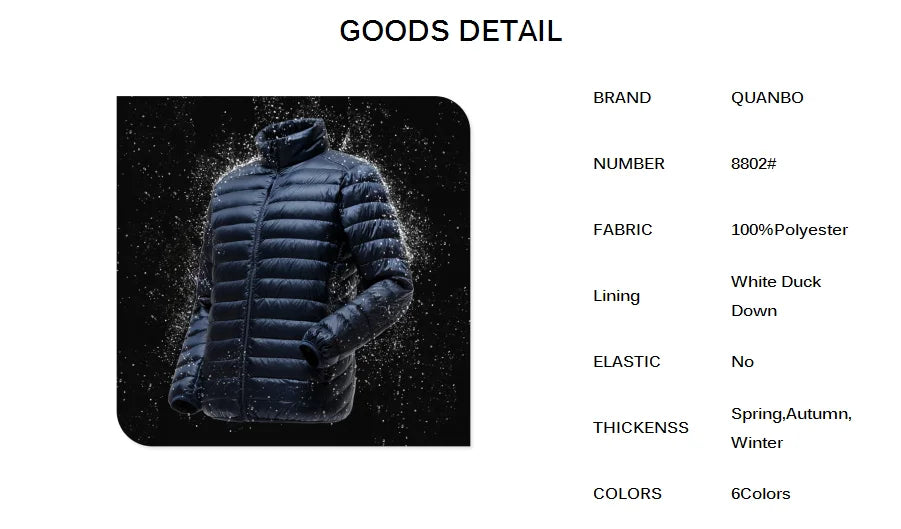 Men's Lightweight Water-Resistant Packable Puffer Jacket 2023 New Arrivals Autumn Winter Male Fashion Stand Collar Down Coats Pi-Mart
