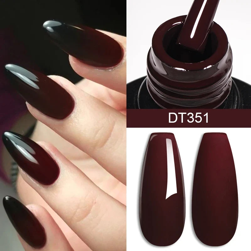 MEET ACROSS 7ml Red Gel Nail Polish Crystal Semi Permanent Soak Off UV Gel Varnish Nail Art Manicure Base Matte Top Coat Vernis Tri Light Beauty