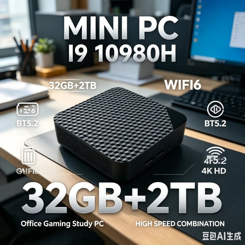 Compact Mini Gaming PC Intel i9 10980HK 16GB 32GB RAM 1TB 2TB SSD 4K HD Home Office Desktop Device Pi-Mart