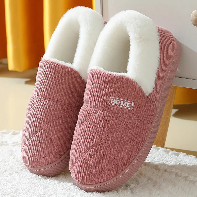 Evshine Soft Sole Slippers For Women Winter Fashion Women Fur Slippers Fuzzy Plush Men Slippers Warm Furry Women Cotton Shoes Pi-Mart