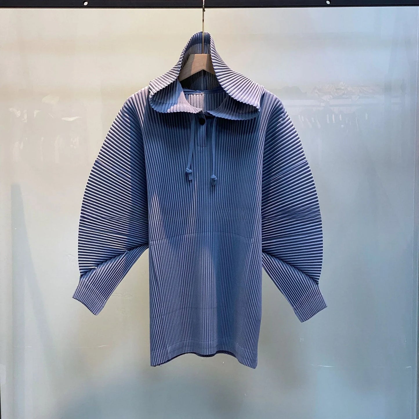 Miyake Pleated Sweatshirt Pit Stripe Zipper Standing Collar Jacket Women 2025 New Casual Pullover Hundred Pleat Skinny Tops LadyShow.Store