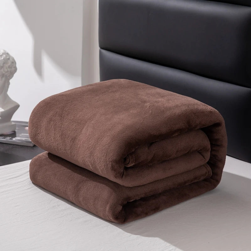 Flannel Fleece Blanket for Beds Solid Color Plain Winter Blanket Single/Queen/King Warm Soft Nap Blanket Manta Plaids for Winter Pi-Mart