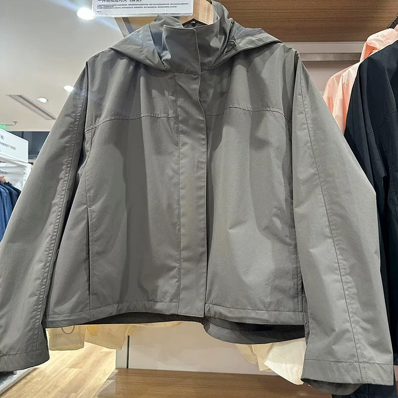 2026 Autumn Women Windproof Jacket Coat Fashion Hooded Stand Collar Thin Jacket Femme Casaco Abrigo Streetwear LadyShow.Store