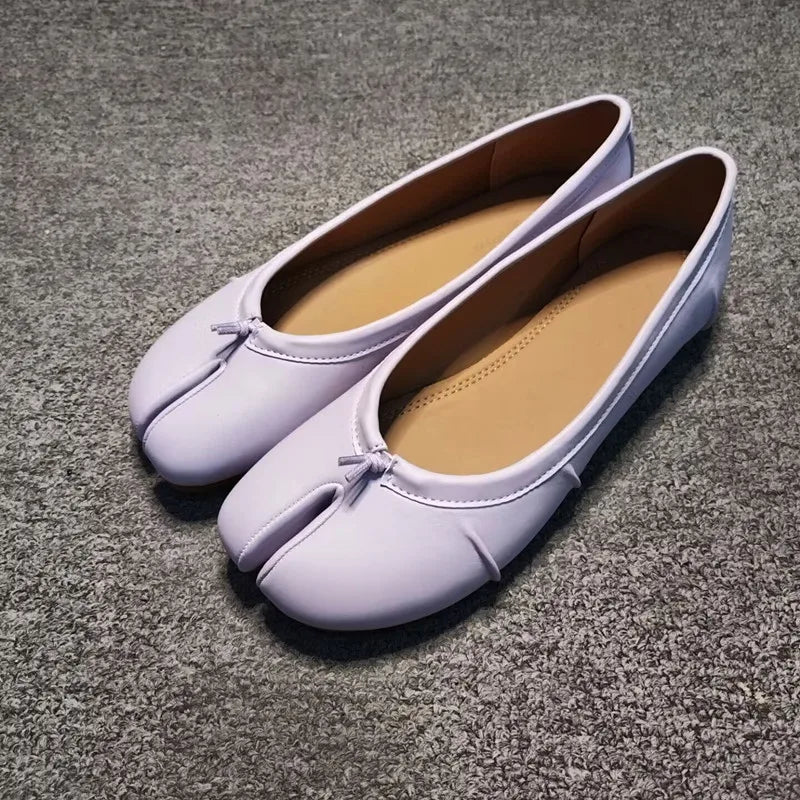 Split Toe Women Ballet Flats Fashion Tabi Shoes Casual Slip-on Loafers Ladies Pleated Leather Espadrilles Zapatillas Mujer Pi-Mart