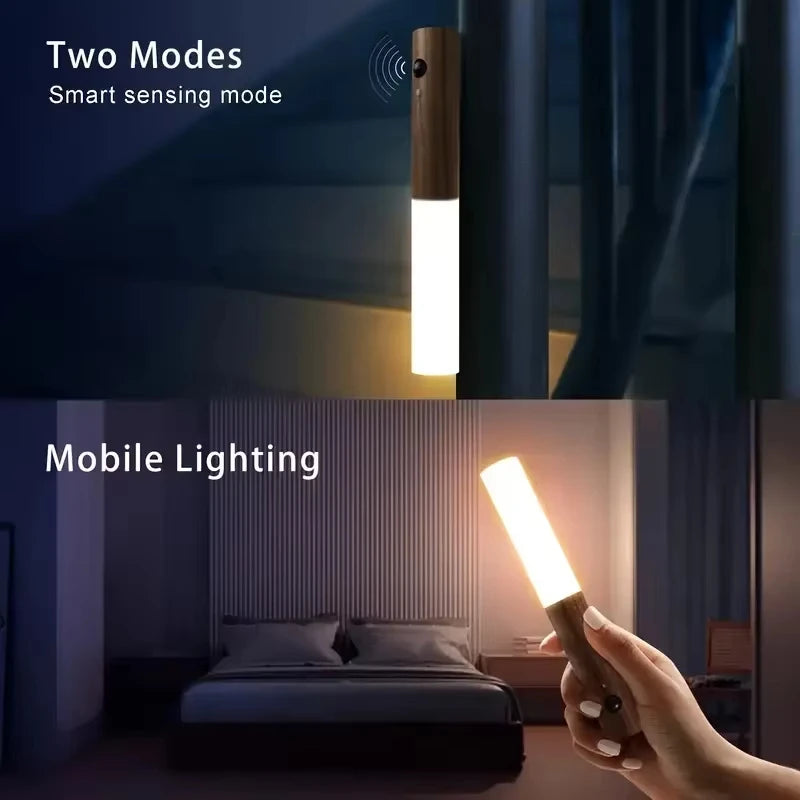 LED Rechargeable Magnetic Wall Lamp Smart Motion Sensor Night Light Portable for Hallway Bedroom Stairs Bathroom Cabinets Decor Pi-Mart