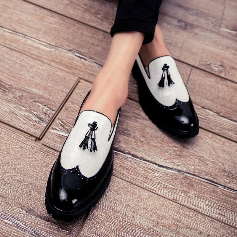 Men Loafers PU Splicing Tassel Decoration Low Heel Comfortable Classic Daily Business Men Shoes Pi-Mart