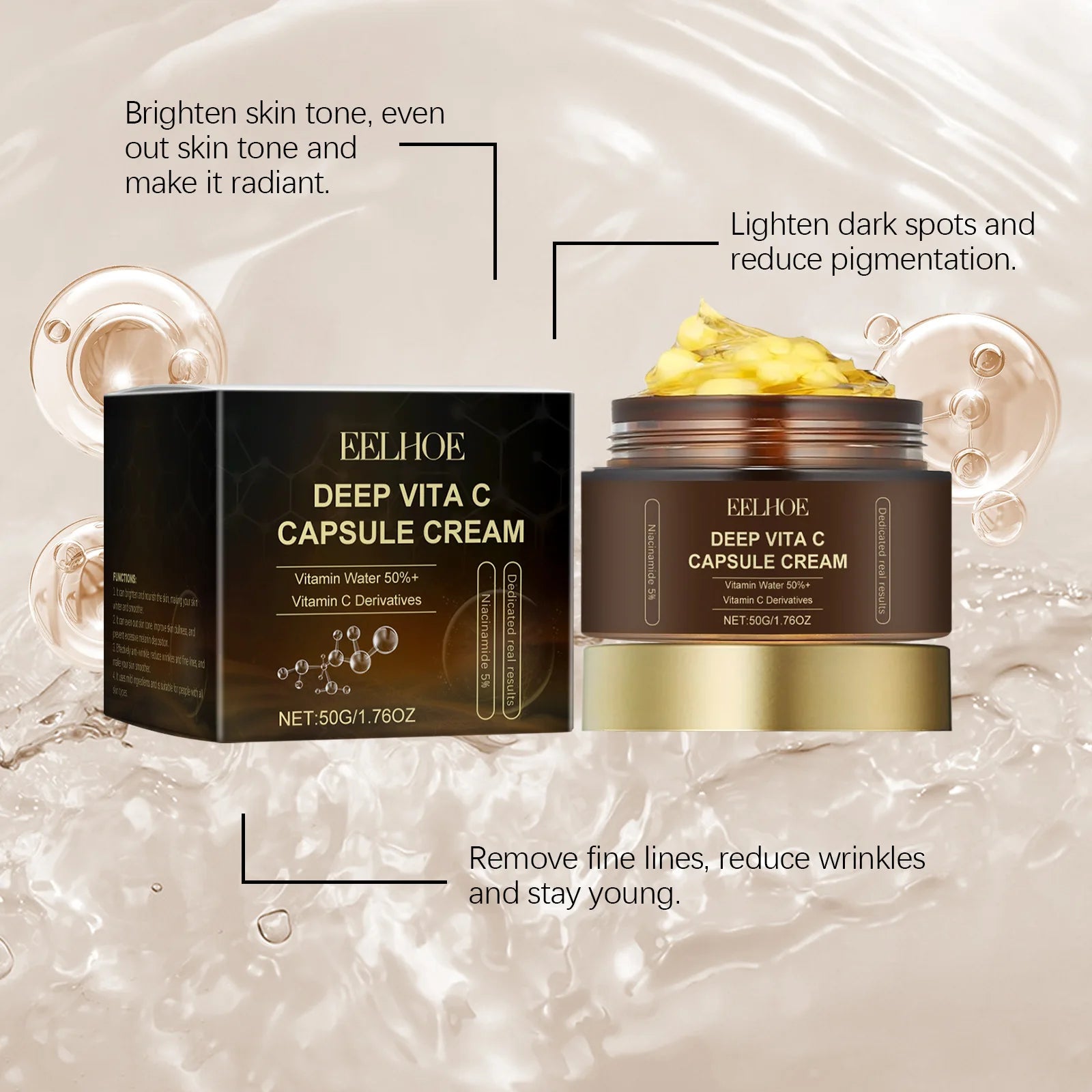 Vitamin C Capsules Facial Moisturizing Cream Melanin Removal Rejuvenate Skin Lightening Wrinkles Remover Brightening Face Cream Pi-Mart