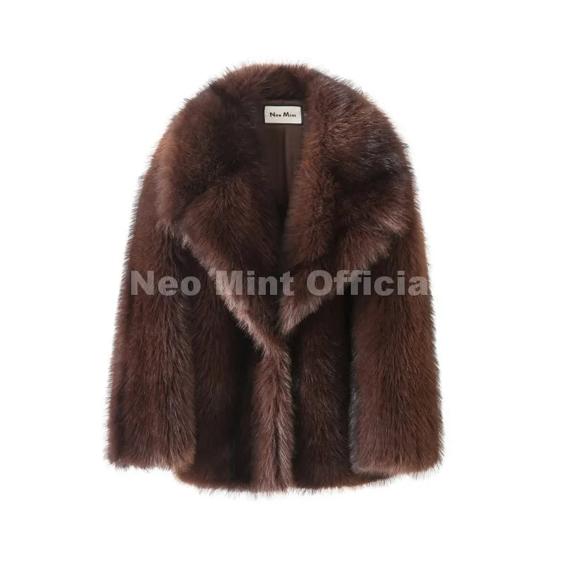 Neo Mint Luxury Brand Fashion Women Yellow Striped Faux Fur Jacket Coat Chic Girls 2025 Winter Oversized Warm Outerwear Overcoat LadyShow.Store