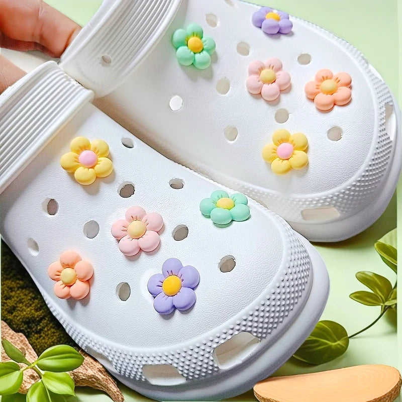 10PCS Fashion Shoe Charms Set Accessories Hole Shoe Buckle 5 Petal Flower DIY 3D Shoes Decorations for Bogg Bag Gift Pi-Mart