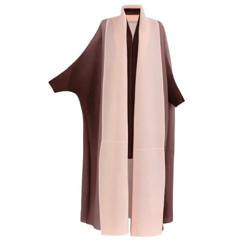 Wrinkled Women's Windbreaker Jacket Bat Sleeve Scarf Collar, Gradient Long Robe Fashion Retro Coats and Jackets Women LadyShow.Store