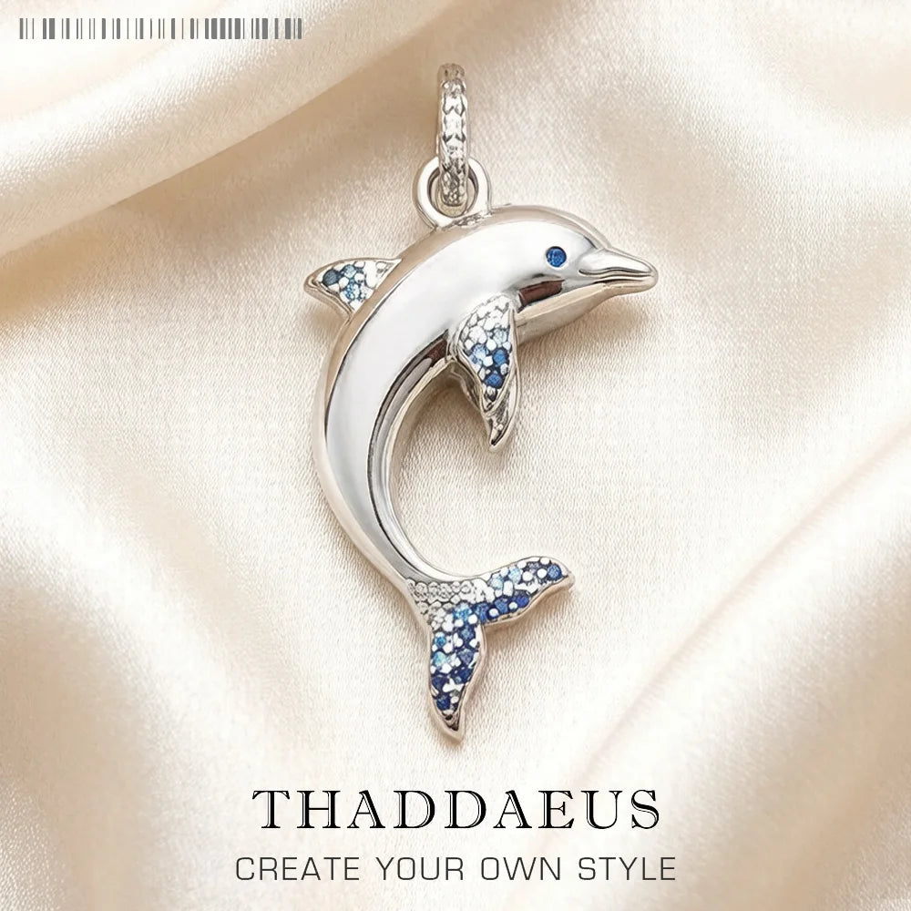 Pendant Dolphin Blue Brand 925 Sterling Silver Glam Jewelry 2023 Europe Style Accessorie Soul Lucky Gift For Woman Pi-Mart
