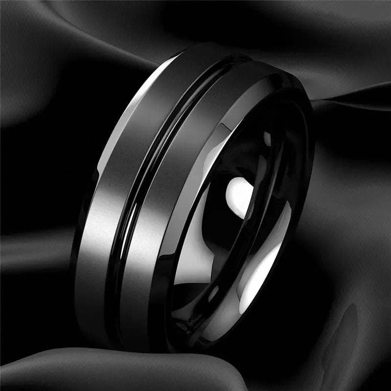8mm Stainless Steel Men Rings Wholesale Black Groove Matte Wedding Engagement Party Gift Anniversary Rings For Women Jewelry Pi-Mart