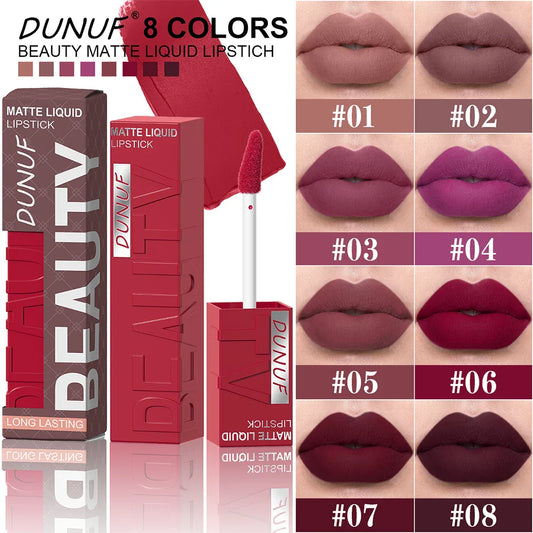Matte Velvet Lipstick Lip Gloss Waterproof Smooth Long-Lasting Non-sticky Non-transfer Deep Red Nude Y2K Daily&Party Makeup Gift Tri Light Beauty