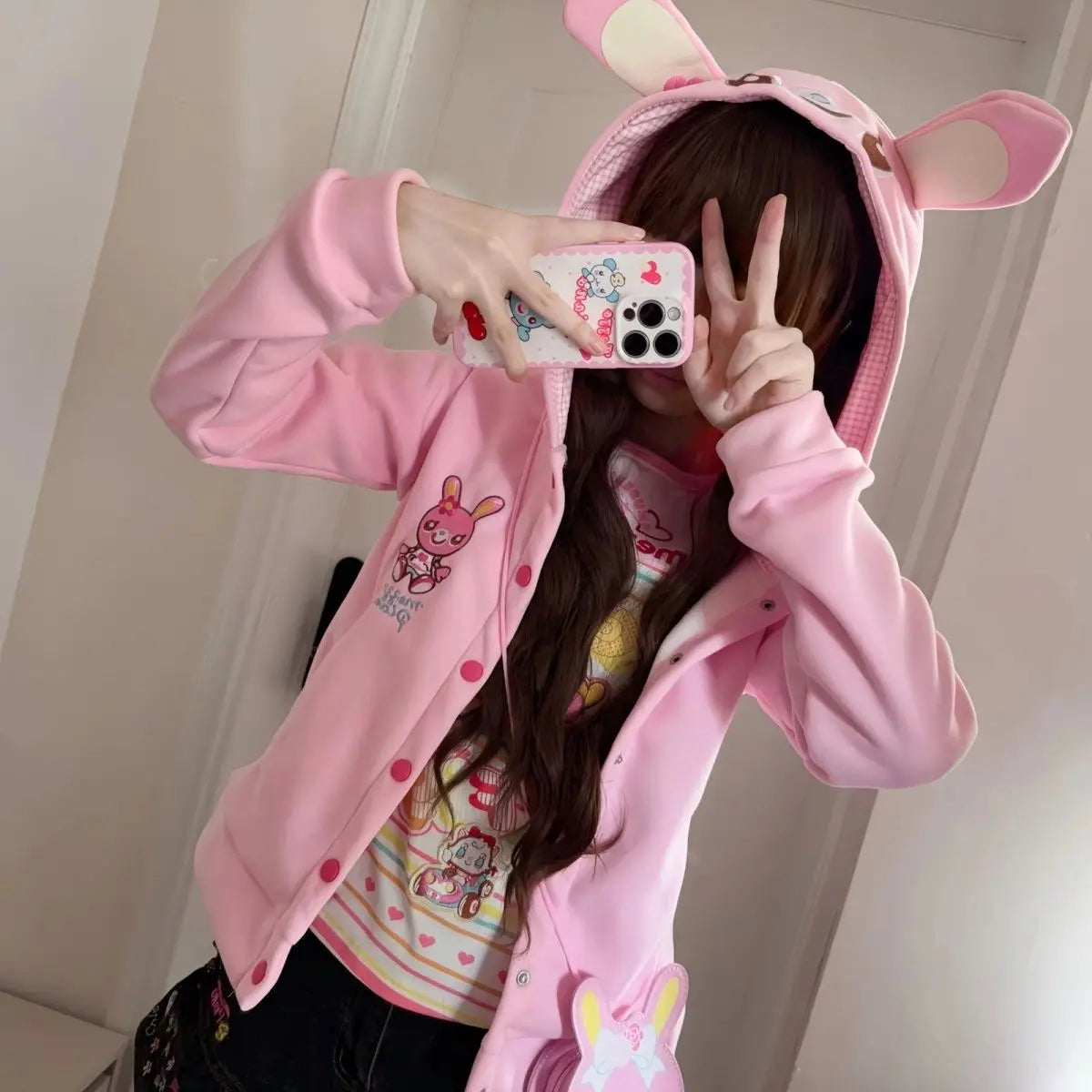 Harajuku Sweet Long Sleeve Hoodie Women Casual Cartoon Print Japan Style Kawaii Hooded Sweatershirt Bodycone All Season LadyShow.Store