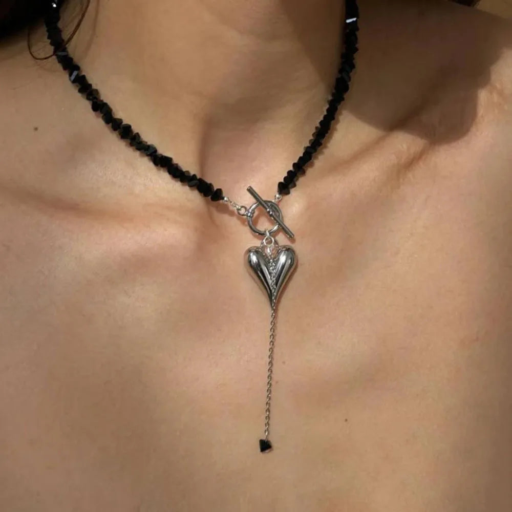 New Irregular Choker Vintage Tassels Zircon Heart Pendant Necklace For Women Female White Imitation Pearl Chain Valentine's Gift Pi-Mart