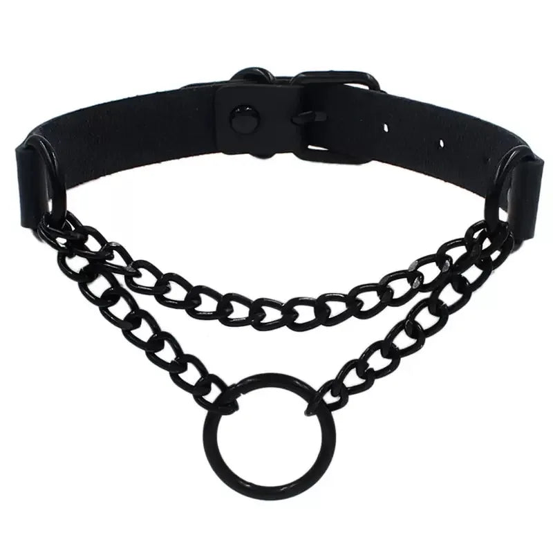 Black PU Leather Punk Choker Collar Necklace with Rivets Gothic Femme Jewelry for Party Club Sexy Goth Pendientes Pi-Mart