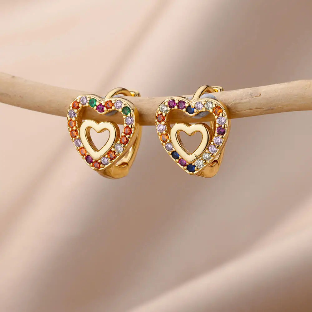 Hollow Zircon Heart Earrings For Women Stainless Steel Gold Color Heart Earring Luxury Wedding Couple Jewelry Gift Free Shipping Pi-Mart