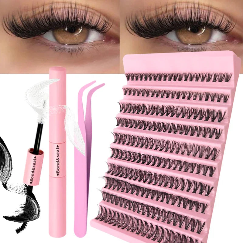 DIY Eyelash Extension Kit Individual Lashes Cluster Mix Lash Clusters with Lash Bond and Seal and Lash Accessories LadyShow.Store