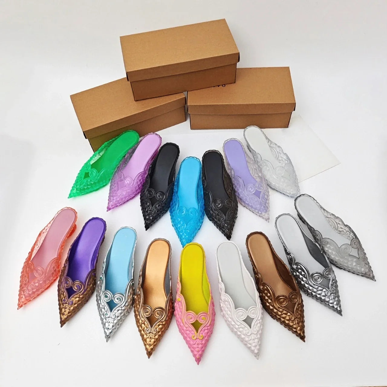 Original Brand Style Women Pointed-toe Crystal High Heel Slippers  Girl Retro Elegance Slippe Ladies Fashion witch Summer Slides LadyShow.Store