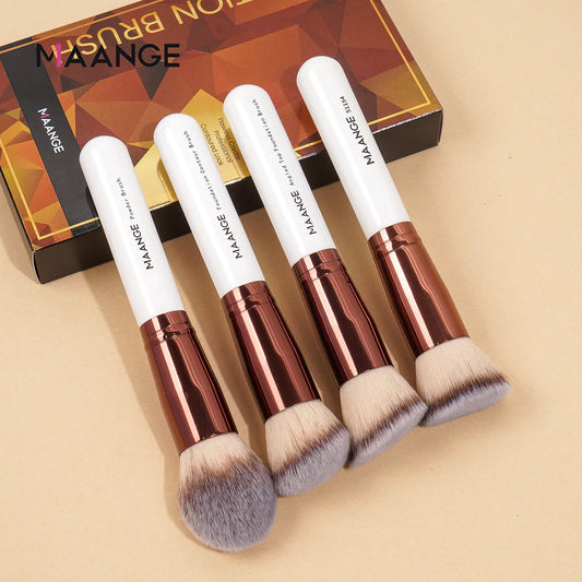 MAANGE 4Pcs Makeup Brushes with Case Foundation Concealer Powder Makeup Brush Soft Dense Bristles Big Cosmetic Brushes Beauty Tri Light Beauty