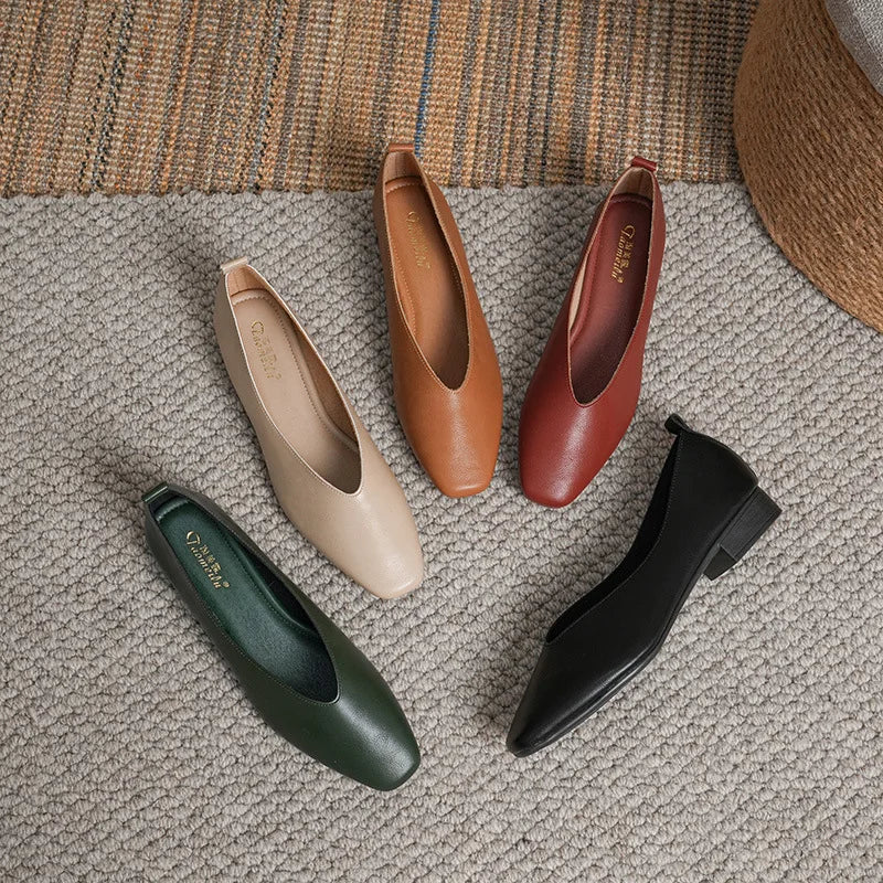Woman Elegant Summer French Square Toe Green Mary Janes Cute Casual Flats Female Retro Shoes Low Heeled Soft Soled Flat Shoes LadyShow.Store