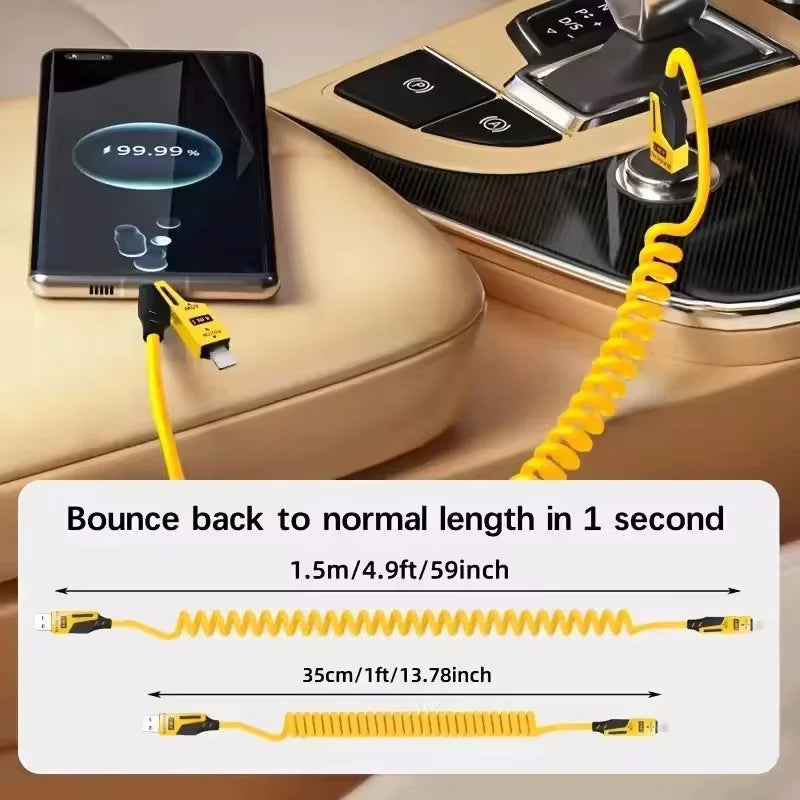 2PCS 4 in 1 65W Spring Short Data Cable 6A USB Type C Spring Telescopic Quick Charger Wire Spring USB Cable for IPhone15 141312 Pi-Mart