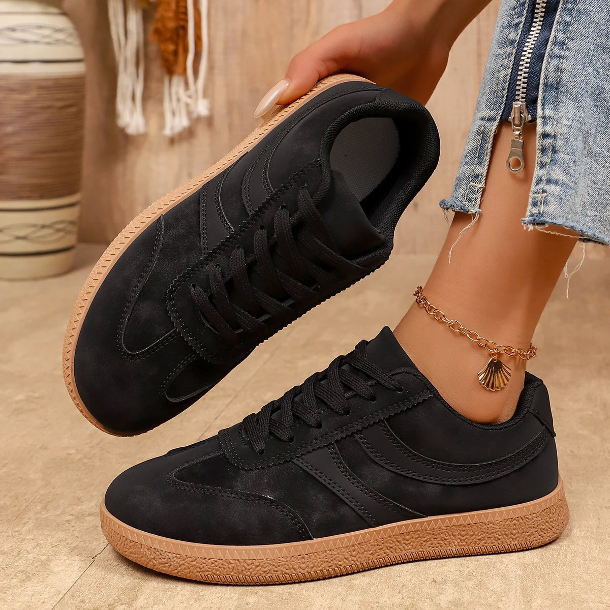 Retro Brown Platform Sneakers Women 2026 Flat Trend German Training Shoes Woman Plus Size 43 Non-slip Thick Sole Vulcanize Shoes Pi-Mart