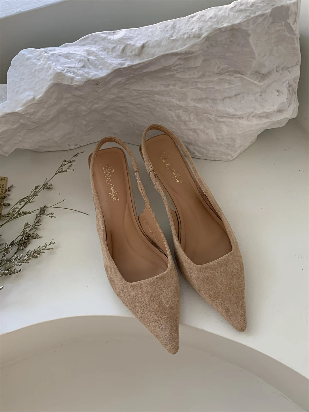 Bailamos Women Sandals Pointed Toe Elegant Low-heel Shoes Summer Fashion Slingback Woman Mules Shoes Pumps Dress Shoes Pi-Mart