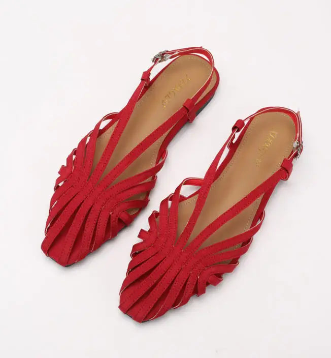 ZAROY Narrow Band Women Flat Sandals Large Size Designer Brand Banquet Wedding Shoes Summer Hollow Beach Gladiator Sandalias LadyShow.Store