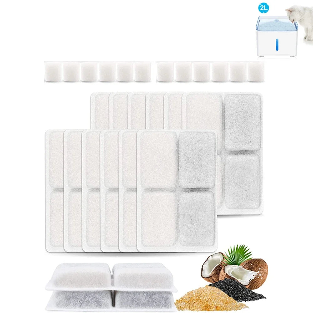 Cat Water Fountain Filter Pet Water Fountain Replacement Filters with Coconut Activated Carbon Suitable for 2L Water Dispenser Pi-Mart