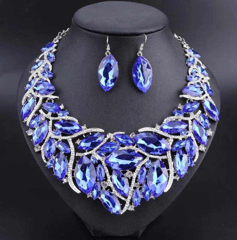 Bridal Jewelry Sets Wedding Engagement Necklace Earrings Sets for Brides Party Costume Decoration Jewellery Women Pi-Mart
