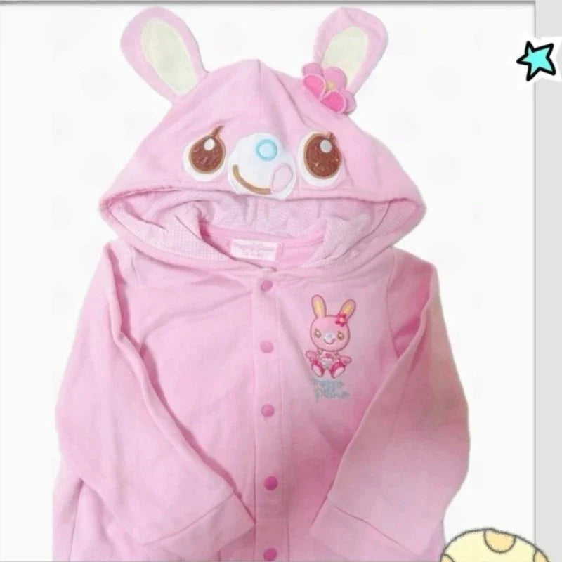Japanese Cute Coat Embroidery Rabbit Ear Hooded Subculture Kawaii Y2k Tops Casual Fashion Sweet Coats Ropa Mujer Women Clothing LadyShow.Store