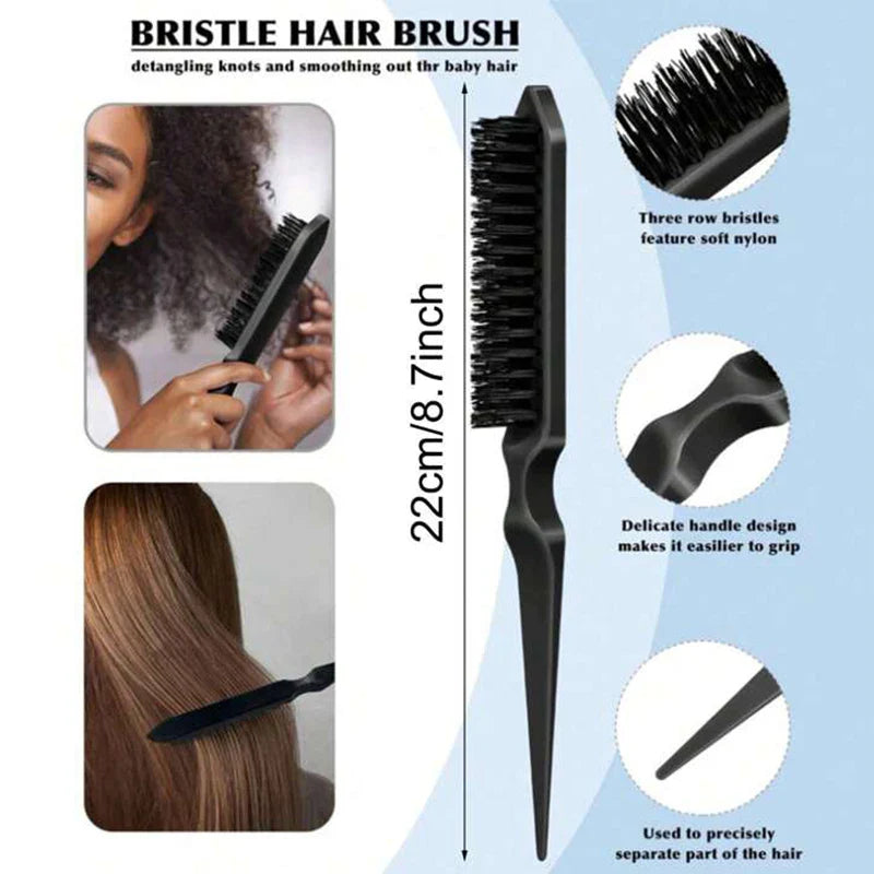 Bristle Slick Back Hair Brush for Sleek Ponytail Bun & Smoothing Baby Hairs, Flyaways, Edge Control - Backcombing & Teasing Tri Light Beauty