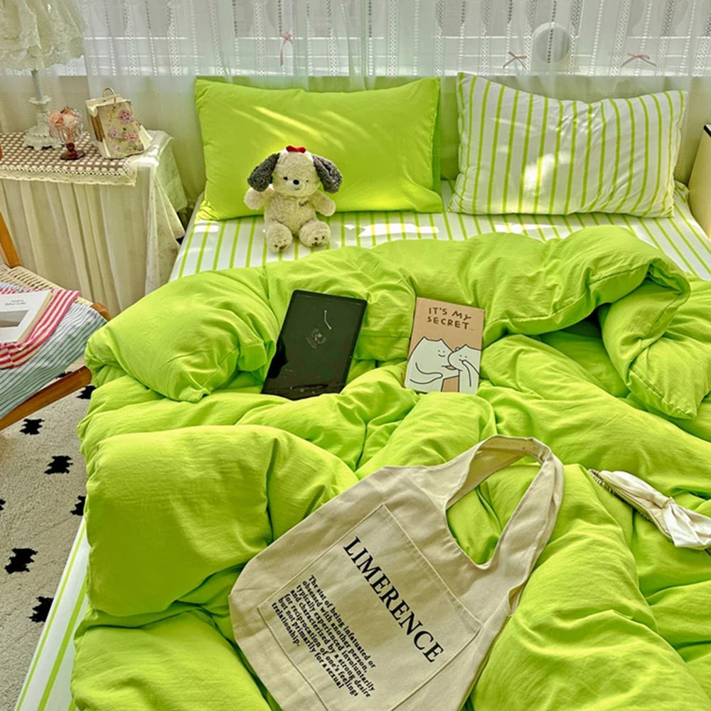 Ins Style Stripes Bedding Duvet Cover Set with Pillowcase bed sheet Full Size Bed Linen Quilt Cover Set Queen/King Double Single LadyShow.Store
