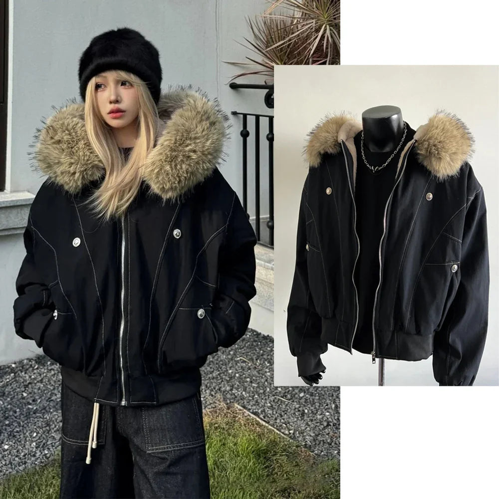 Subculture Harajuku Vintage Safari Coats with Hooded Women Zipper Sweatshirts Casual Streetwear Grunge Jacket Y2k Stand Neck LadyShow.Store