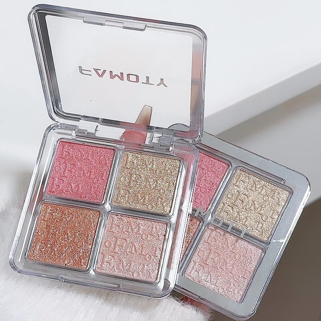 4-Color Face Highlighter Palette, Pearly Glitter Shimmer Smooth Baked Powder, Lasting Sparkling Highlighter Makeup LadyShow.Store