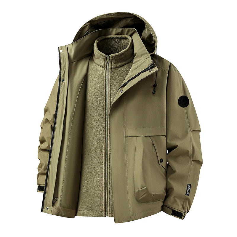 New Autumn and Winter Three in One Outdoor Jacket for Couples Warm Hooded Waterproof Two-piece Set Windbreaker Hiking Jacket Pi-Mart