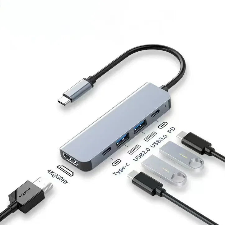 5-in-1 Type-C Hub & USB-C Dock - Multi-Function Adapter for Phone, PC, and Mac Pi-Mart