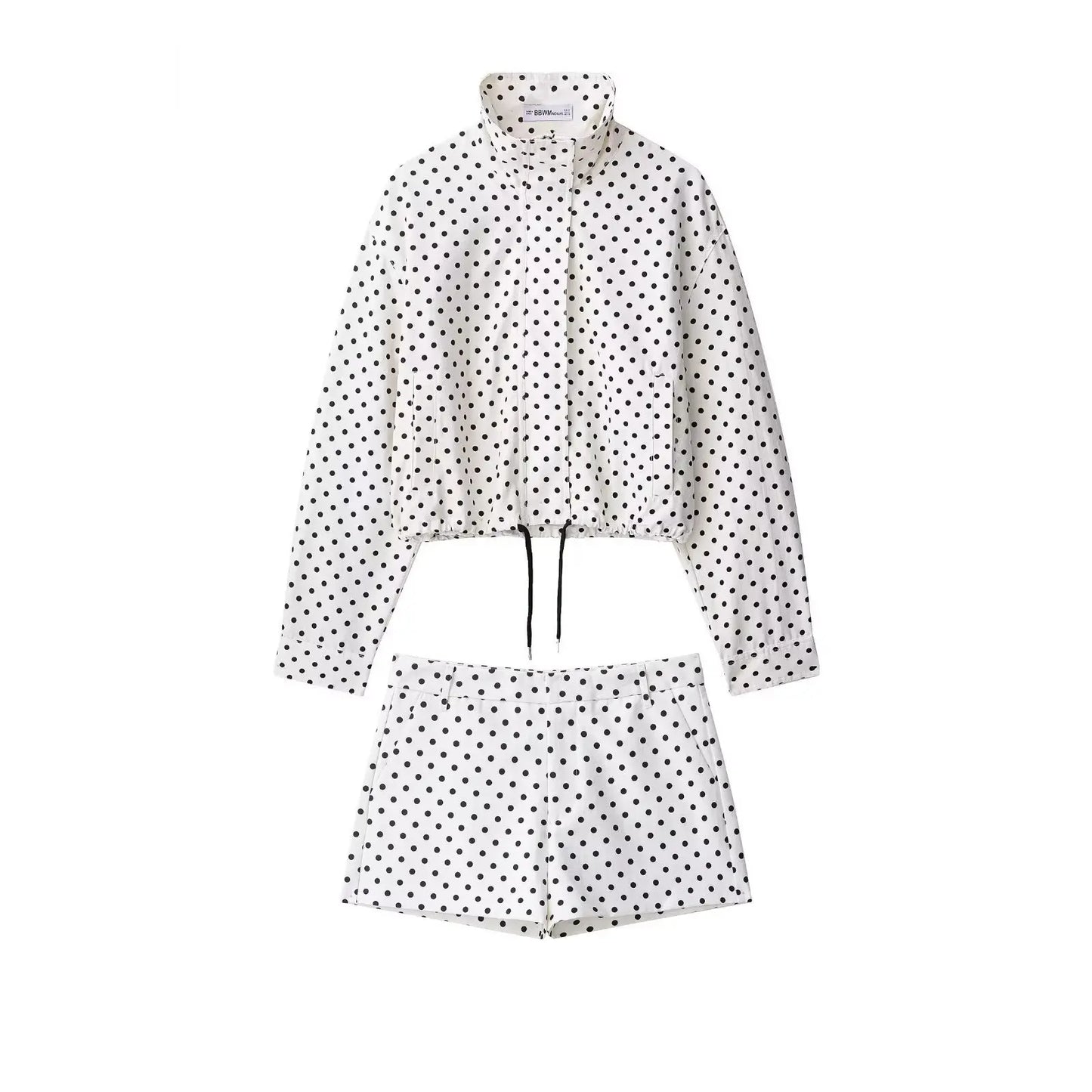 TARUXY Fashion Polka Dot Print Jacket Coat Women's Stand Collar Long Sleeved Workwear Coat Ins Hot Short Casual Female Jackets LadyShow.Store