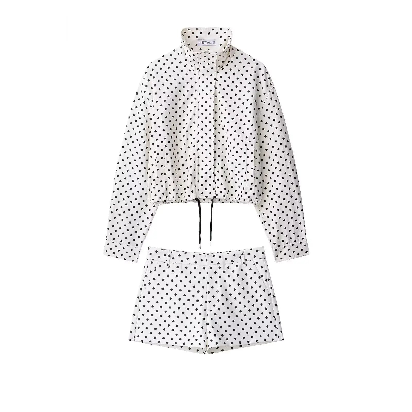 TARUXY Fashion Polka Dot Print Jacket Coat Women's Stand Collar Long Sleeved Workwear Coat Ins Hot Short Casual Female Jackets LadyShow.Store