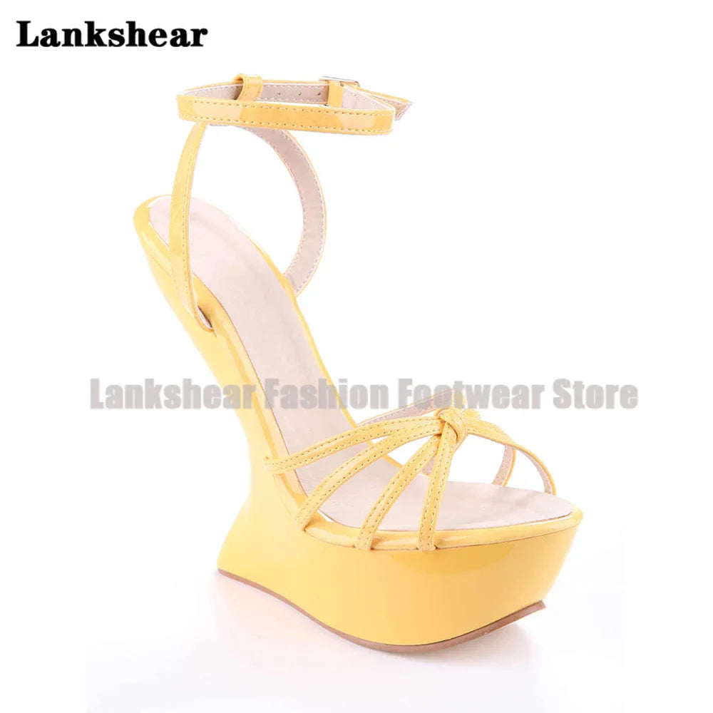 Platform Strange Style Sandals Women Candy Color Open Toe High Heels Pumps Ankle Buckle Strap Heels Sandalias Zapatos De Mujer LadyShow.Store