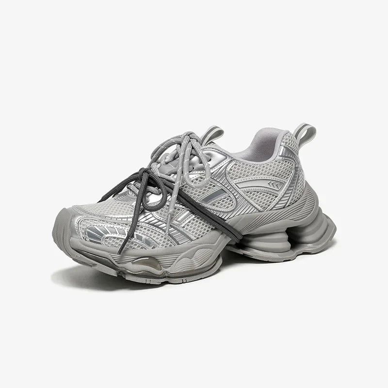 BEAUTODAY Chunky Sneakers Women Synthetic Leather Mesh Round Toe Lace-up Sports Trainers Ladies Patchwork Shoes Handmade 29A51 LadyShow.Store