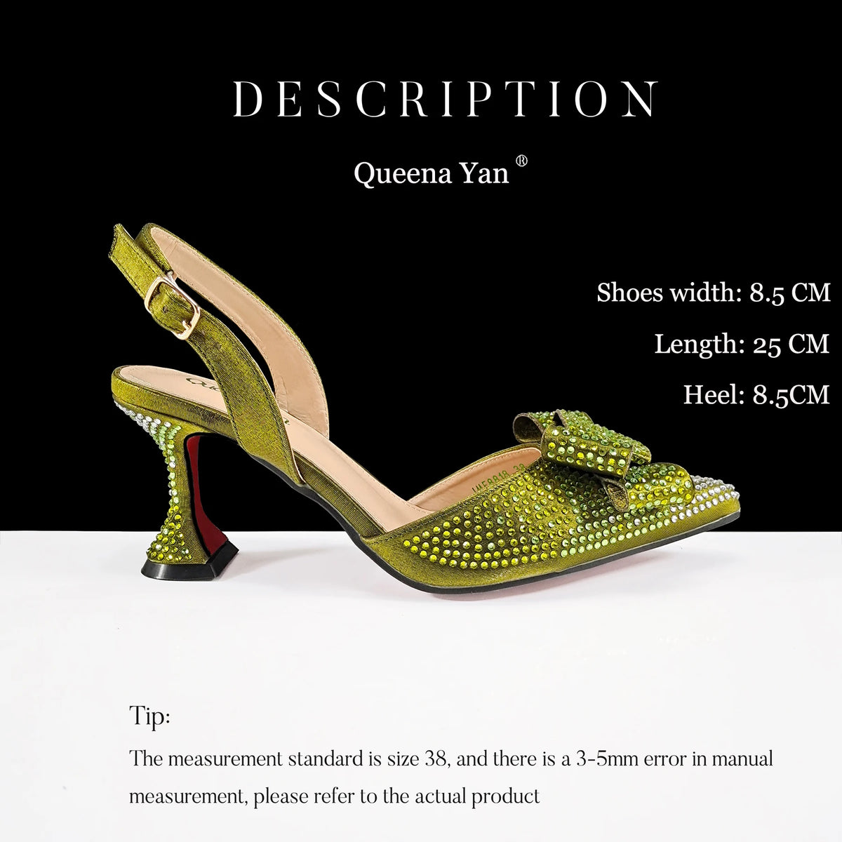 Queena Yan Newest Full of Rhinestone Design Olive Color Lady Sheos and Metal Bead-Embellished Handbag Set for Parrt Wedding Pi-Mart