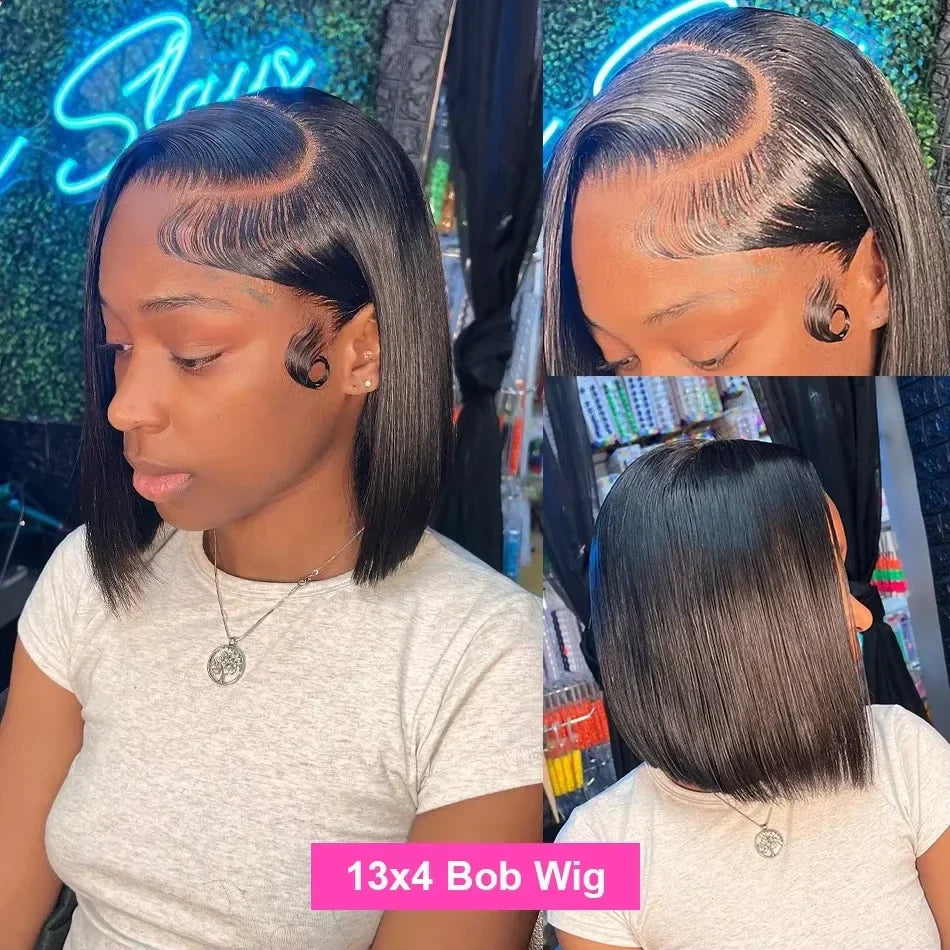 Straight 250% Density Short Bob 13x4 HD Lace Front Human Hair Wigs Women Prepluck Peruvian Lace Frontal Wig Glueless Closure Wig LadyShow.Store
