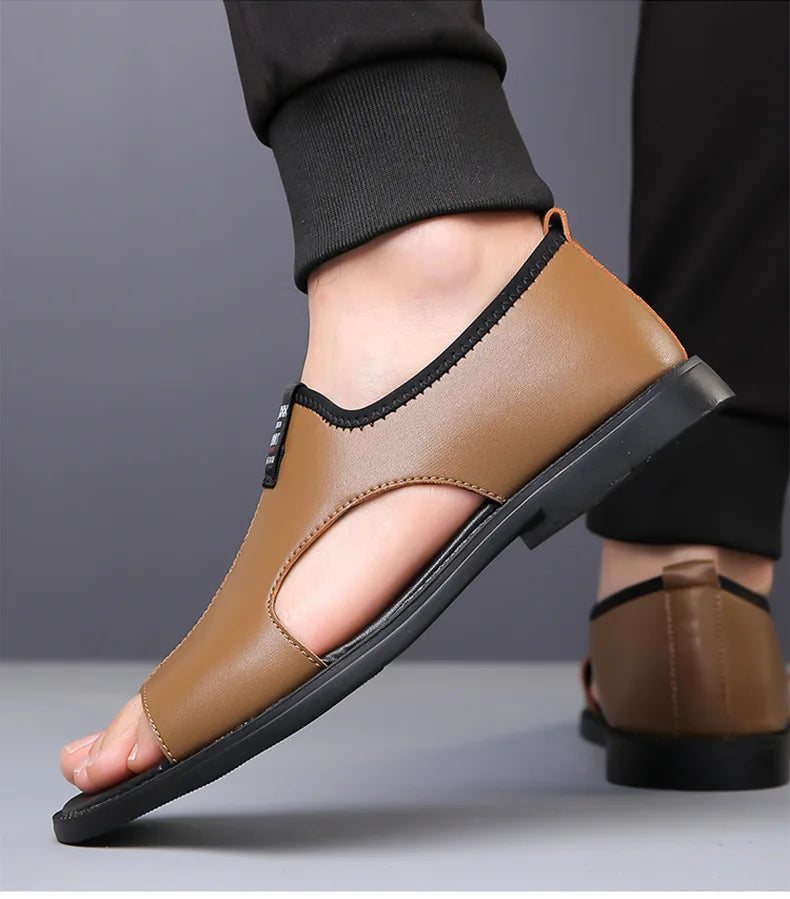 Brand Man Sandals Designer Fashion Leather Casual for Men Summer Comfortable Beach Slippers Outdoor Non-slip Men Sandalias 2026 Pi-Mart