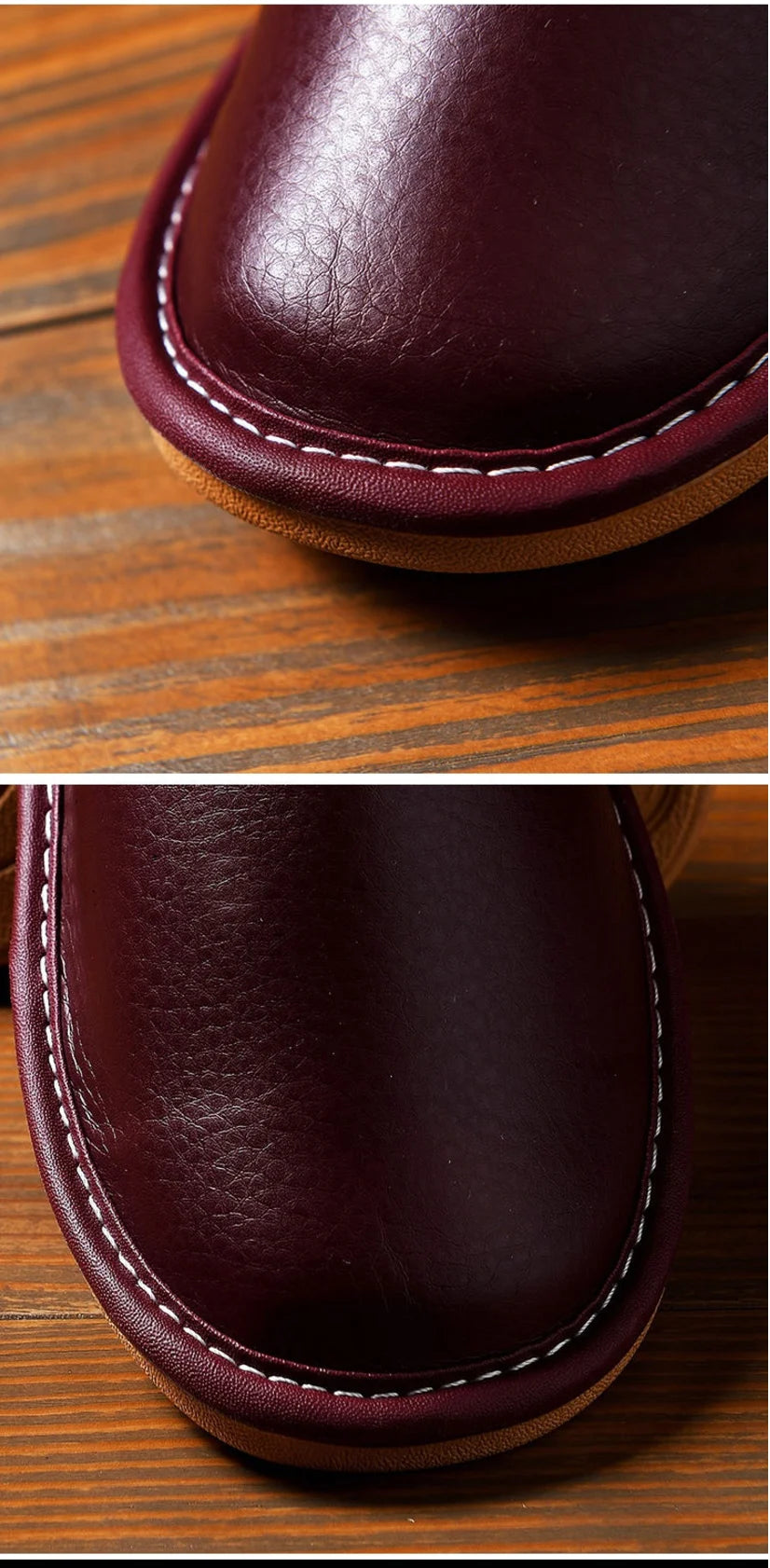 Luxury Men Leather Handmade Women Home Slippers Autumn Winter Plush Slip on Soft Black Brown Bedroom Indoor Flat Men Shoes Pi-Mart