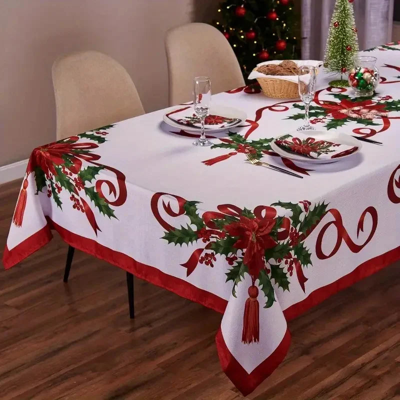 Christmas Rectangle Tablecloth, Poinsettia Design Tablecloth For New Year Party And Dinner Christmas Table Decor Tablecloth Pi-Mart