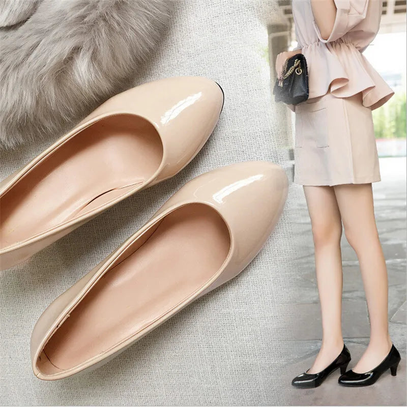 Shoes Ladies Pumps Medium Heel Nude Sexy High Heels Weeding Shoes Women Office Work White Pumps Party Shoes LadyShow.Store