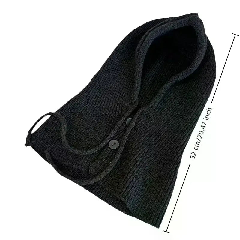 Winter Balaclava Hat Warm Knitted Women's Hood Hat Solid Color One-piece Neck Pullover Cap Outdoor Cashmere Caps Pi-Mart